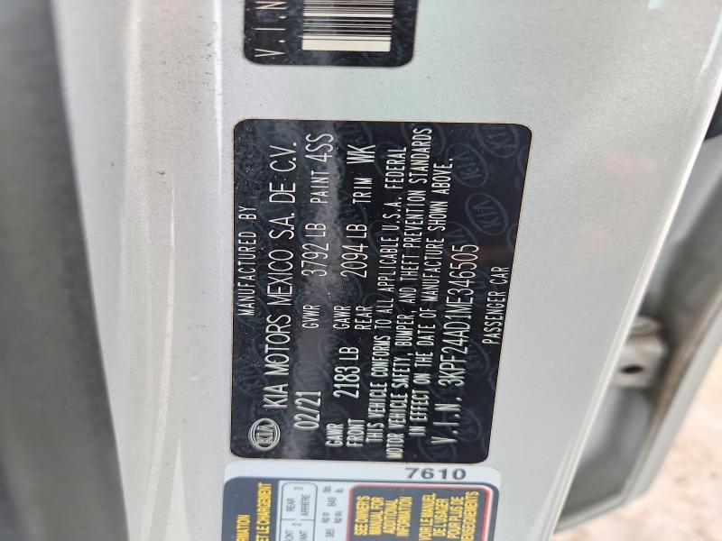 Продаж на аукціоні авто 2021 Kia Forte, vin: 3KPF24AD1ME346505, номер лоту: 61908746