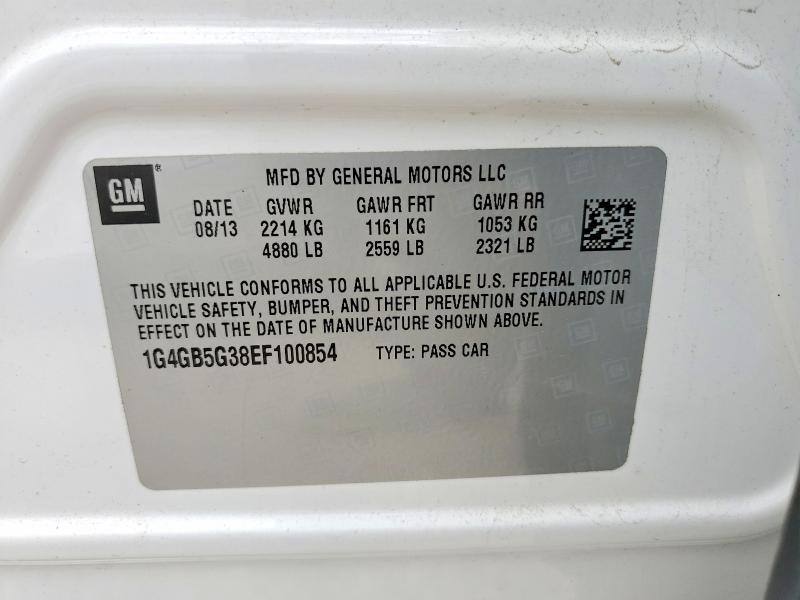 61921096 :رقم المزاد ، 1G4GB5G38EF100854 vin ، 2014 Buick Lacrosse مزاد بيع