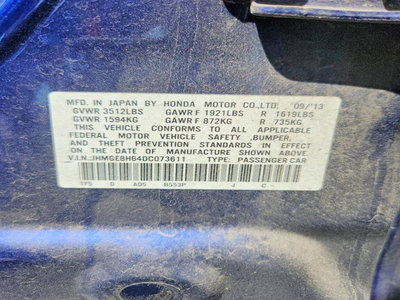 2013 Honda Fit მანქანა იყიდება აუქციონზე, vin: JHMGE8H64DC073611, აუქციონის ნომერი: 61995766