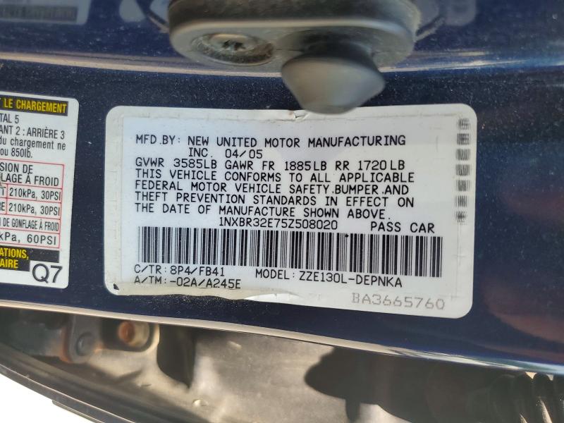 2005 Toyota Corolla მანქანა იყიდება აუქციონზე, vin: 1NXBR32E75Z508020, აუქციონის ნომერი: 60925636