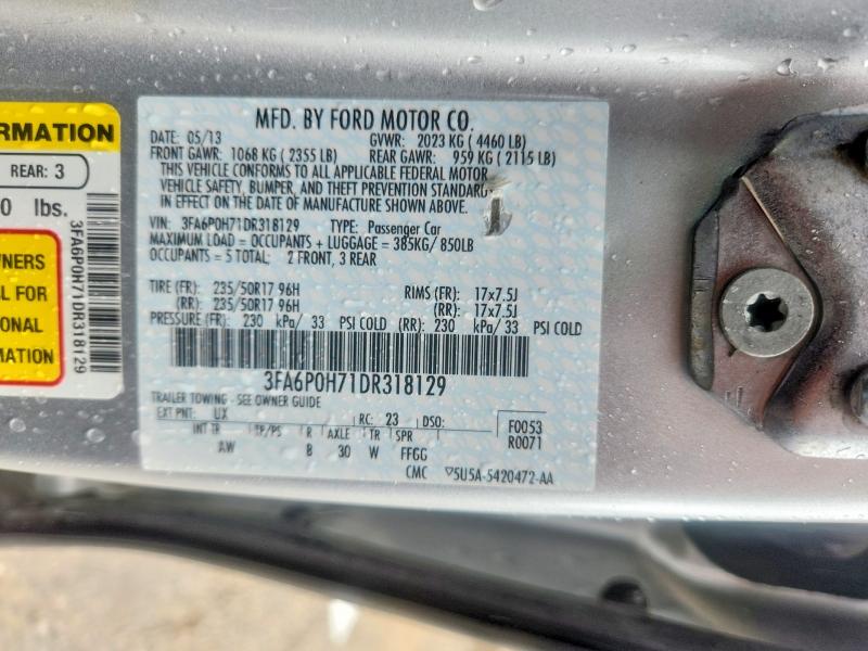 Aukcja sprzedaży 2013 Ford Fusion, vin: 3FA6P0H71DR318129, numer aukcji: 59165066