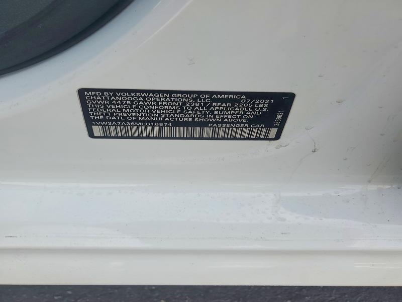 2021 Volkswagen Passat მანქანა იყიდება აუქციონზე, vin: 1VWSA7A36MC016874, აუქციონის ნომერი: 61811616