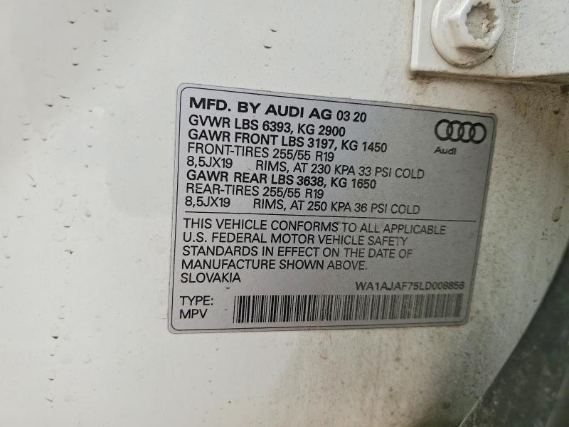 63046476 :رقم المزاد ، WA1AJAF75LD008856 vin ، 2020 Audi Q7 مزاد بيع