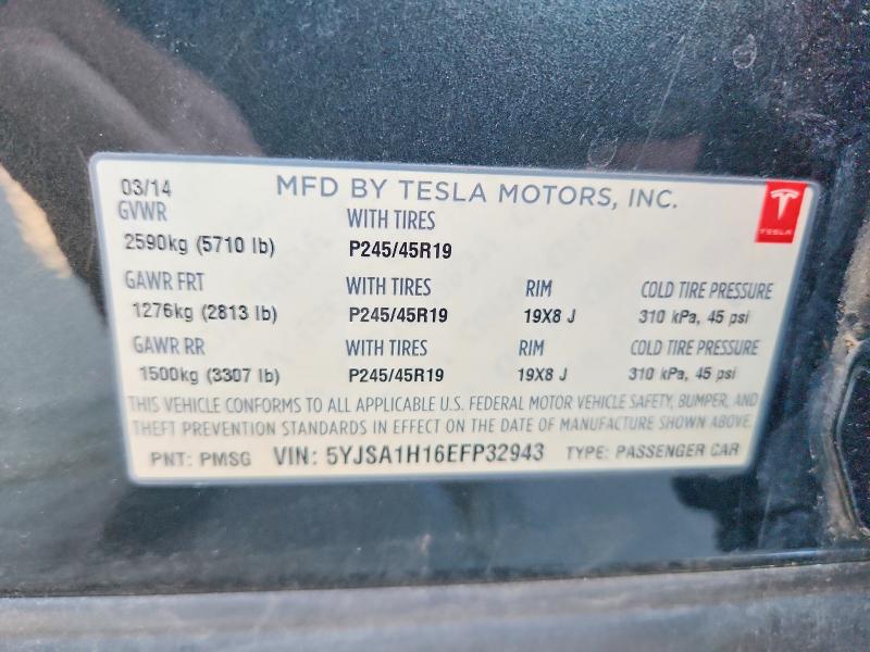 Продажа на аукционе авто 2014 Tesla Model S, vin: 5YJSA1H16EFP32943, номер лота: 62327946