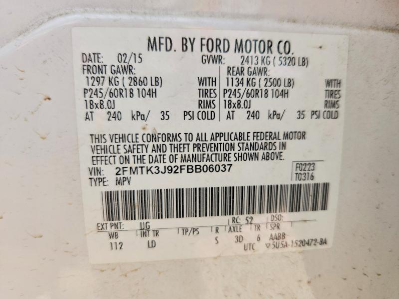 Aukcja sprzedaży 2015 Ford Edge, vin: 2FMTK3J92FBB06037, numer aukcji: 63150156