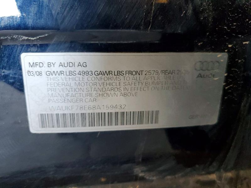 Aukcja sprzedaży 2008 Audi A4, vin: WAUKF78E68A159432, numer aukcji: 60381426