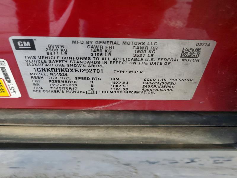 61479996 :رقم المزاد ، 1GNKRHKDXEJ292701 vin ، 2014 Chevrolet Traverse مزاد بيع