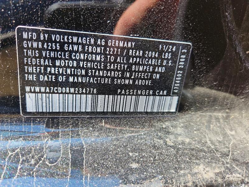 61880556 :رقم المزاد ، WVWWA7CD0RW234776 vin ، 2024 Volkswagen Gti مزاد بيع