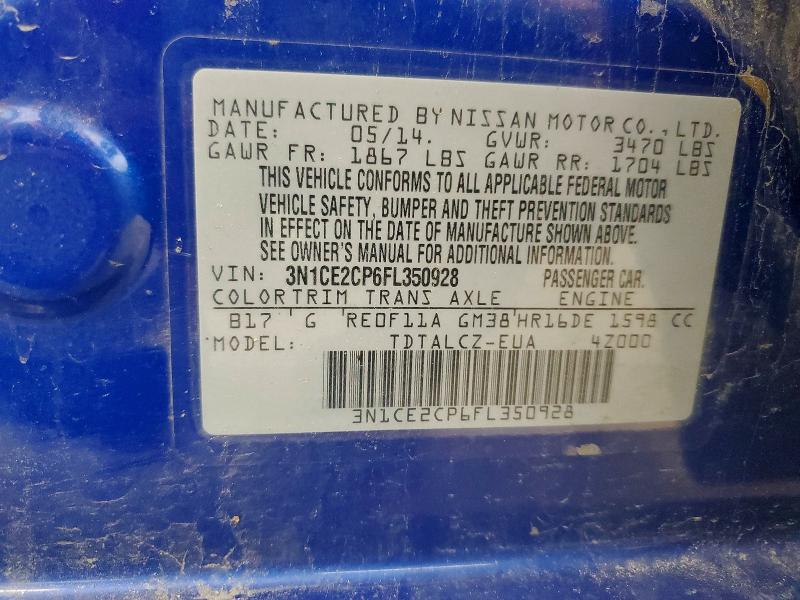 Auction sale of the 2015 Nissan Versa, vin: 3N1CE2CP6FL350928, lot number: 59127556