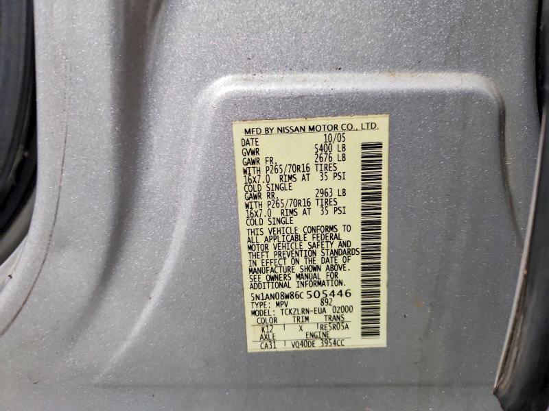 2006 Nissan Xterra მანქანა იყიდება აუქციონზე, vin: 5N1AN08W86C505446, აუქციონის ნომერი: 62408016