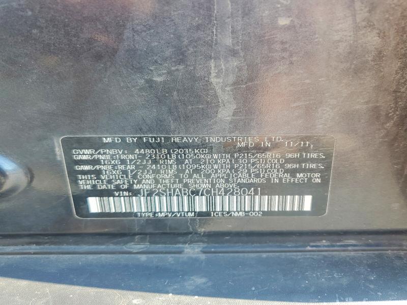 62093696 :رقم المزاد ، JF2SHABC7CH428041 vin ، 2012 Subaru Forester مزاد بيع