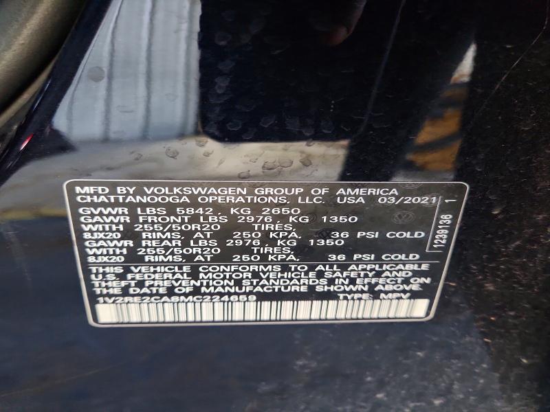 59706996 :رقم المزاد ، 1V2RE2CA8MC224659 vin ، 2021 Volkswagen Atlas Cross Sport مزاد بيع