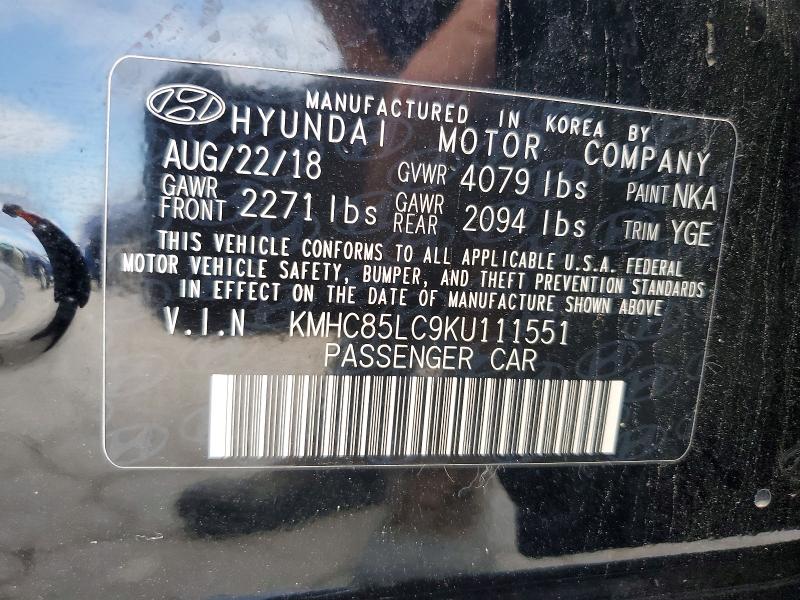 60971236 :رقم المزاد ، KMHC85LC9KU111551 vin ، 2019 Hyundai Ioniq مزاد بيع