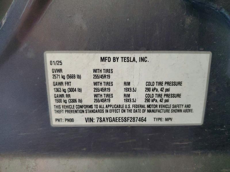 Aukcja sprzedaży 2025 Tesla Model Y, vin: 7SAYGAEE5SF287464, numer aukcji: 62469246