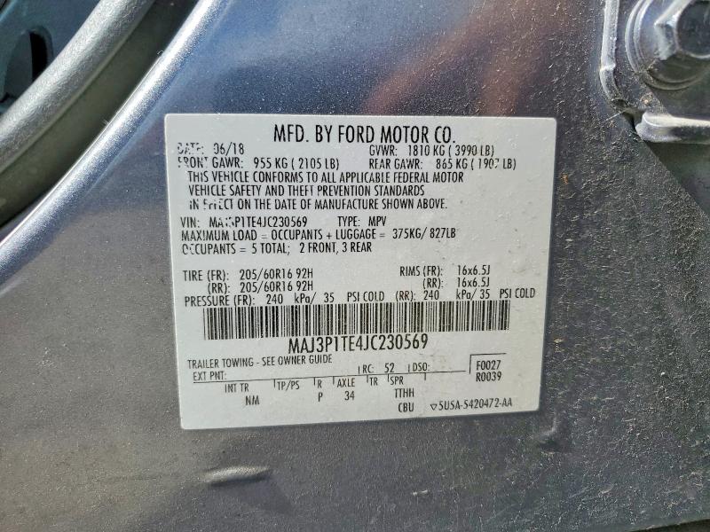 2018 Ford Ecosport მანქანა იყიდება აუქციონზე, vin: MAJ3P1TE4JC230569, აუქციონის ნომერი: 58769916