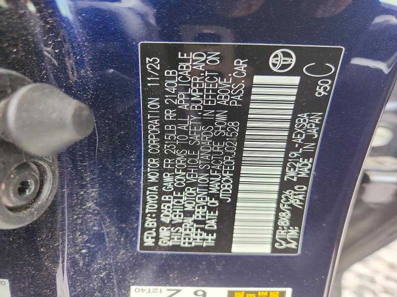 Продаж на аукціоні авто 2024 Toyota Corolla Hybrid, vin: JTDBCMFE0RJ021528, номер лоту: 62952446