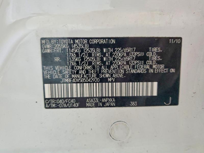 Auction sale of the 2011 Toyota Rav4, vin: JTMBF4DV5B5042920, lot number: 62059986