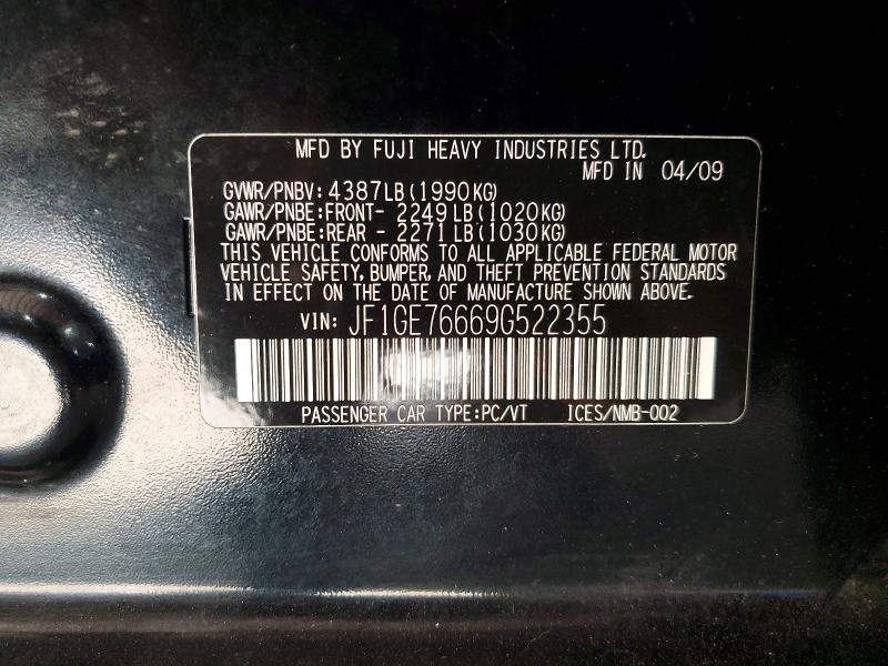 59380486 :رقم المزاد ، JF1GE76669G522355 vin ، 2009 Subaru Impreza مزاد بيع