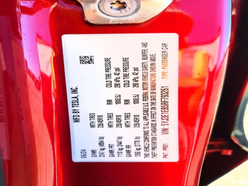 Продаж на аукціоні авто 2024 Tesla Model 3, vin: 5YJ3E1EB5RF793261, номер лоту: 59730186