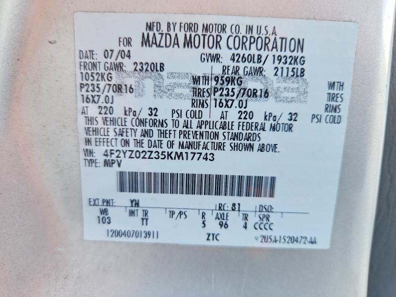 Продажа на аукционе авто 2005 Mazda Tribute, vin: 4F2YZ02Z35KM17743, номер лота: 60683946