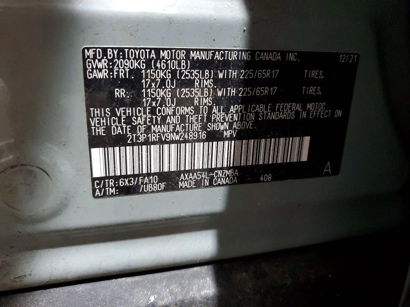 Aukcja sprzedaży 2022 Toyota Rav4, vin: 2T3P1RFV9NW248916, numer aukcji: 62845086