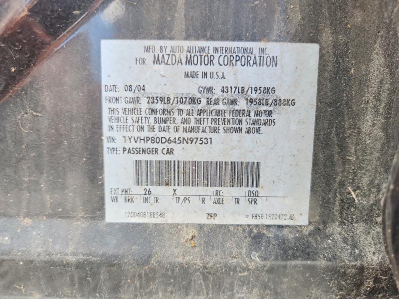 62278806 :رقم المزاد ، 1YVHP80D645N97531 vin ، 2004 Mazda 6 مزاد بيع