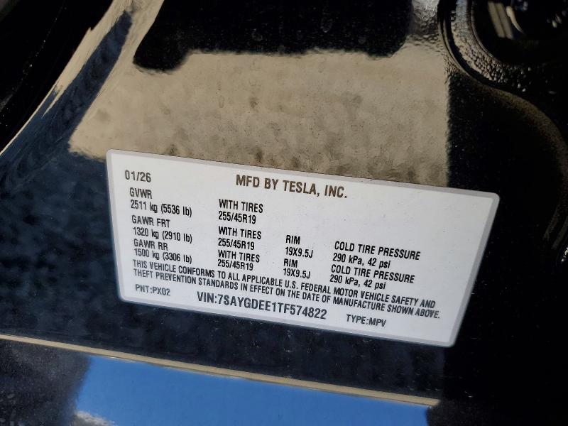 Aukcja sprzedaży 2026 Tesla Model Y, vin: 7SAYGDEE1TF574822, numer aukcji: 63101616