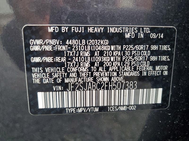 61981686 :رقم المزاد ، JF2SJABC2FH507383 vin ، 2015 Subaru Forester مزاد بيع