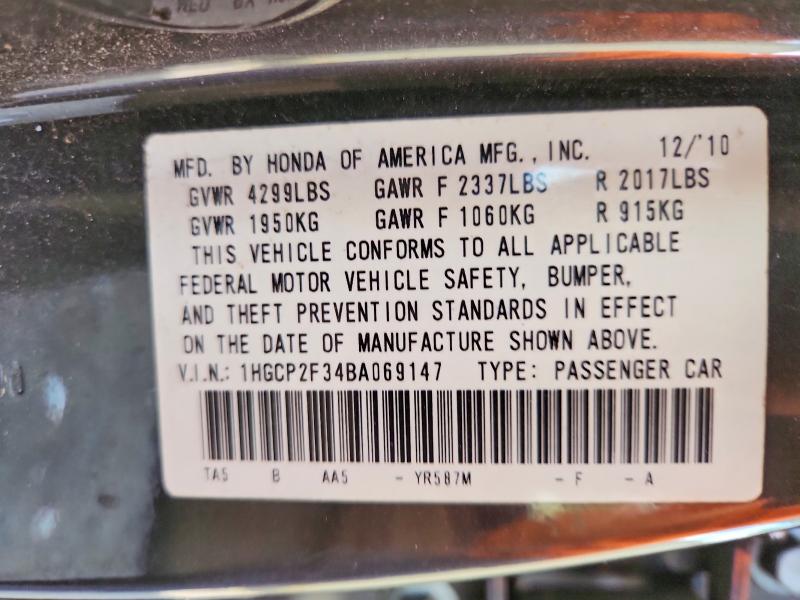 Aukcja sprzedaży 2011 Honda Accord, vin: 1HGCP2F34BA069147, numer aukcji: 60167496