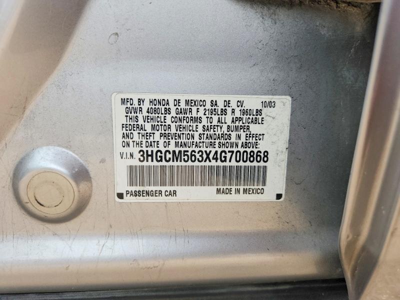 Продажа на аукционе авто 2004 Honda Accord, vin: 3HGCM563X4G700868, номер лота: 63179216