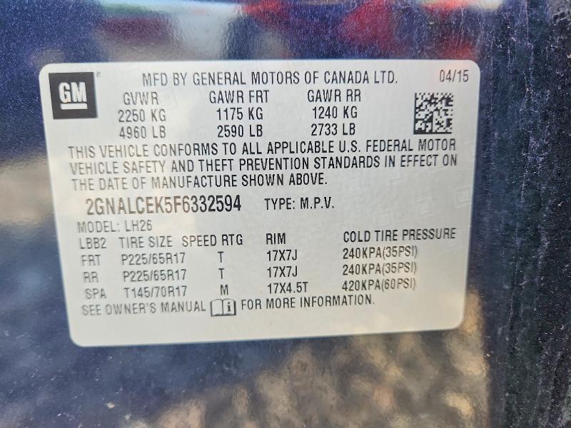 Продажа на аукционе авто 2015 Chevrolet Equinox, vin: 2GNALCEK5F6332594, номер лота: 58888956