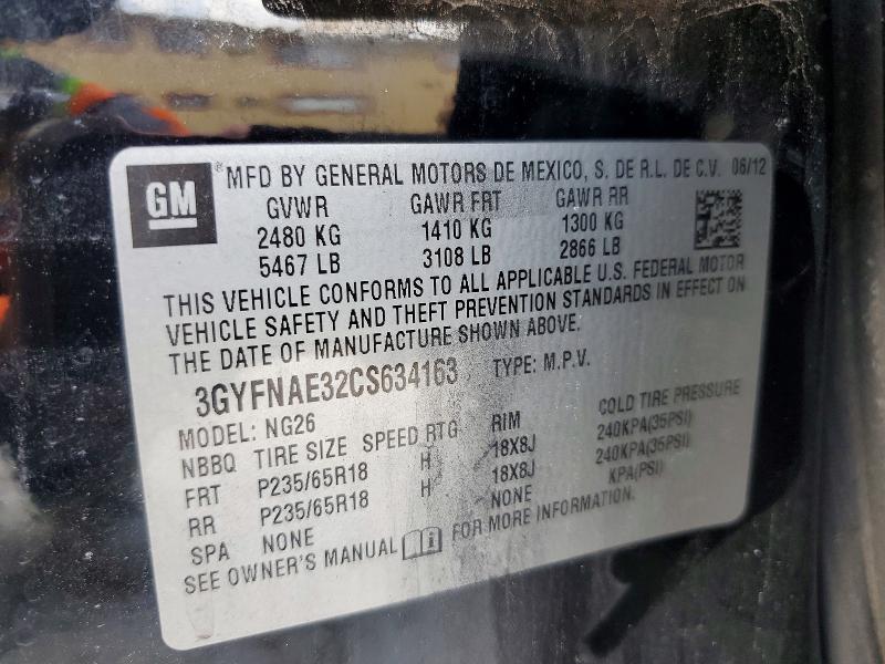 2012 Cadillac Srx მანქანა იყიდება აუქციონზე, vin: 3GYFNAE32CS634163, აუქციონის ნომერი: 61509016