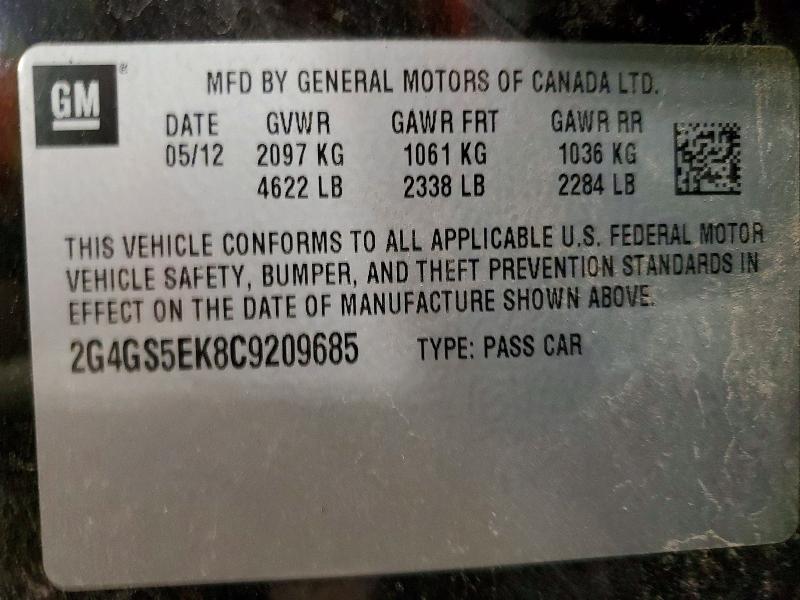2012 Buick Regal მანქანა იყიდება აუქციონზე, vin: 2G4GS5EK8C9209685, აუქციონის ნომერი: 63180796