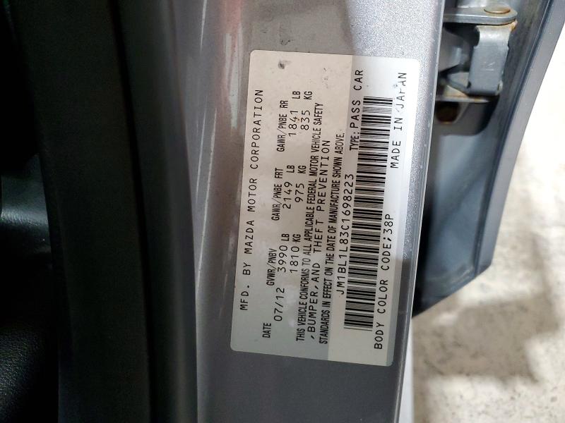 Aukcja sprzedaży 2012 Mazda 3, vin: JM1BL1L83C1698223, numer aukcji: 60071176