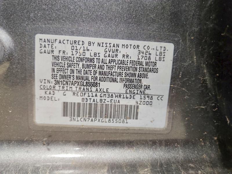Продажа на аукционе авто 2016 Nissan Versa, vin: 3N1CN7APXGL855081, номер лота: 59330456