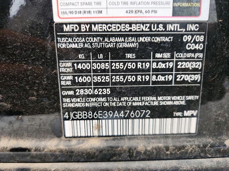 Aukcja sprzedaży 2009 Mercedes-benz Ml, vin: 4JGBB86E39A476072, numer aukcji: 60163476