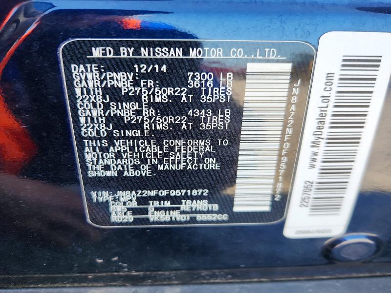 Aukcja sprzedaży 2015 Infiniti Qx80, vin: JN8AZ2NF0F9571872, numer aukcji: 63172286