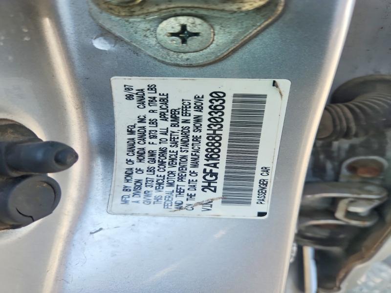 2008 Honda Civic მანქანა იყიდება აუქციონზე, vin: 2HGFA16888H303630, აუქციონის ნომერი: 62501046