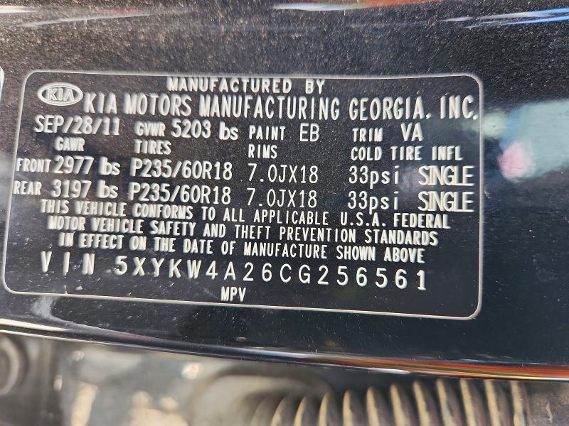 62708876 :رقم المزاد ، 5XYKW4A26CG256561 vin ، 2012 Kia Sorento مزاد بيع