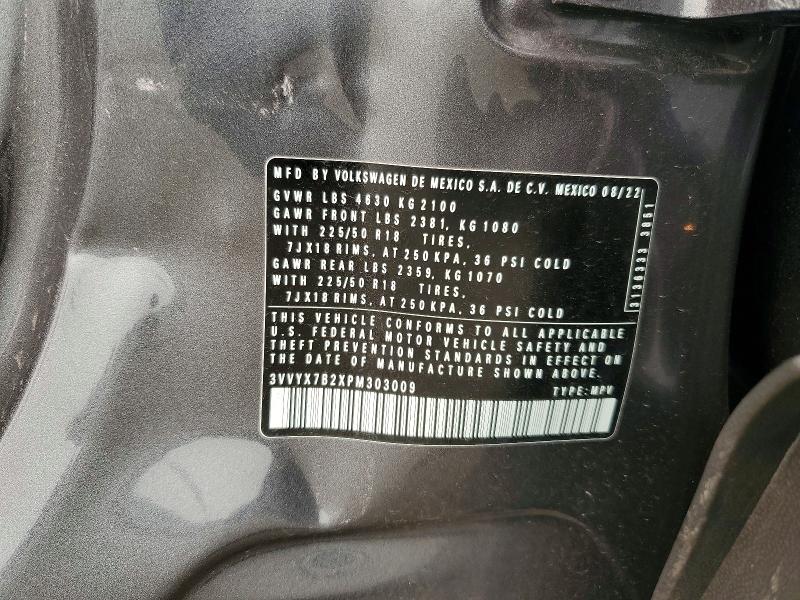 2023 Volkswagen Taos მანქანა იყიდება აუქციონზე, vin: 3VVYX7B2XPM303009, აუქციონის ნომერი: 60955276