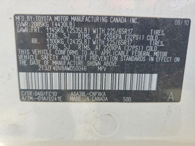 Продажа на аукционе авто 2010 Toyota Rav4, vin: 2T3ZF4DV8AW050046, номер лота: 61344326