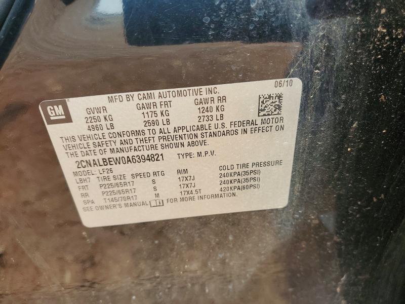 59319186 :رقم المزاد ، 2CNALBEW0A6394821 vin ، 2010 Chevrolet Equinox مزاد بيع