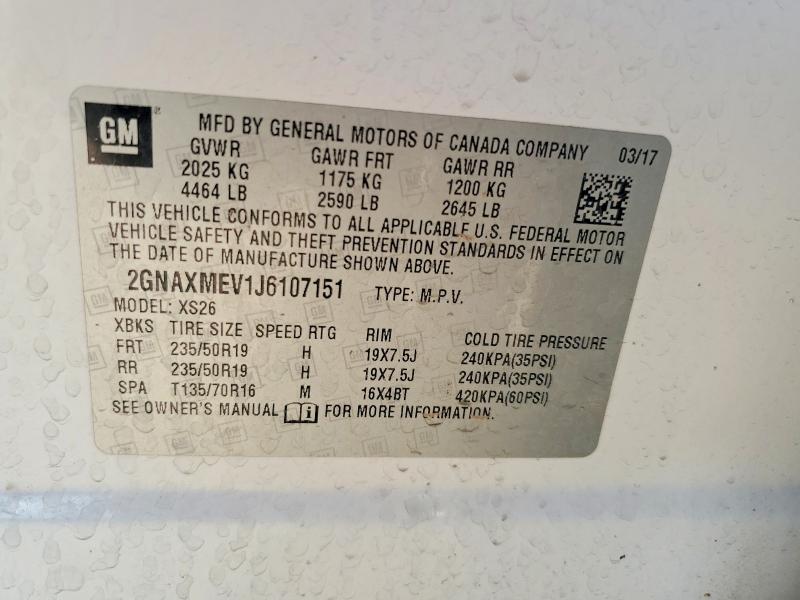 Продажа на аукционе авто 2018 Chevrolet Equinox, vin: 2GNAXMEV1J6107151, номер лота: 60857216