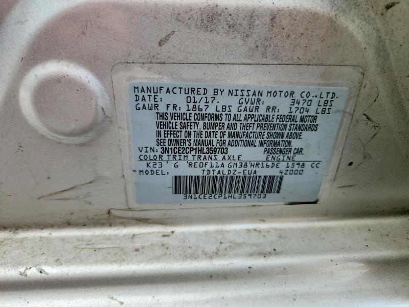 61623326 :رقم المزاد ، 3N1CE2CP1HL359703 vin ، 2017 Nissan Versa Note مزاد بيع