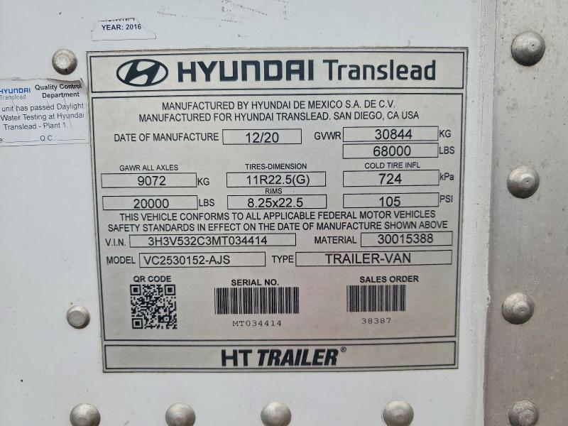 Aukcja sprzedaży 2021 Hyundai Translead Inc Dry Van, vin: 3H3V532C3MT034414, numer aukcji: 62240066