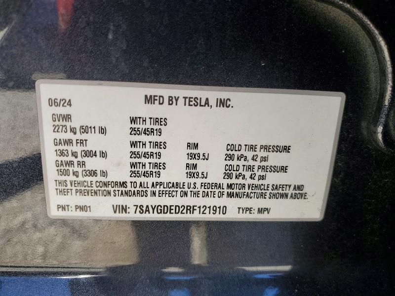 Aukcja sprzedaży 2024 Tesla Model Y, vin: 7SAYGDED2RF121910, numer aukcji: 61820926