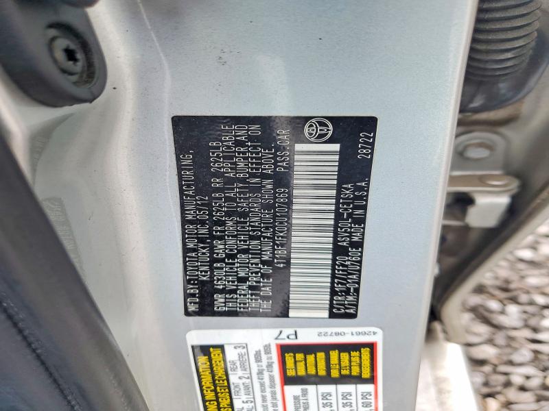 Продаж на аукціоні авто 2012 Toyota Camry, vin: 4T1BF1FK0CU107869, номер лоту: 61745766