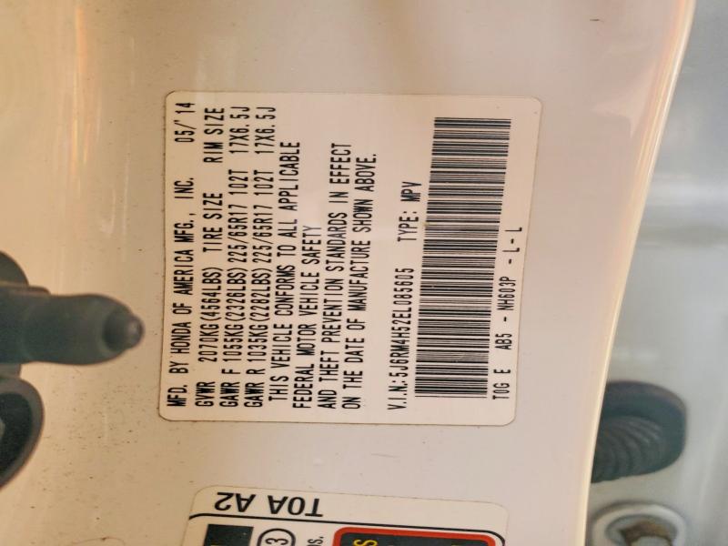 2014 Honda Cr-v მანქანა იყიდება აუქციონზე, vin: 5J6RM4H52EL085605, აუქციონის ნომერი: 61848846
