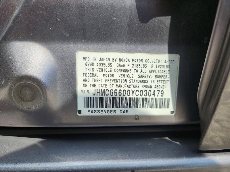 Aukcja sprzedaży 2000 Honda Accord, vin: JHMCG6600YC030479, numer aukcji: 63639036