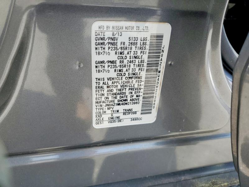 2013 Nissan Murano მანქანა იყიდება აუქციონზე, vin: JN8AZ1MU4DW213960, აუქციონის ნომერი: 60008836